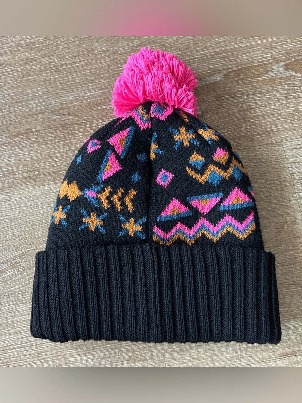 Patagonia Beanie Hat Cap Youth Pink Black Powder Town Pom Ski Ribbed Knit